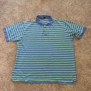 Polo Ralph Lauren Striped Polo Shirt Mens 3XLT Green Blue Big Tall Preppy Casual